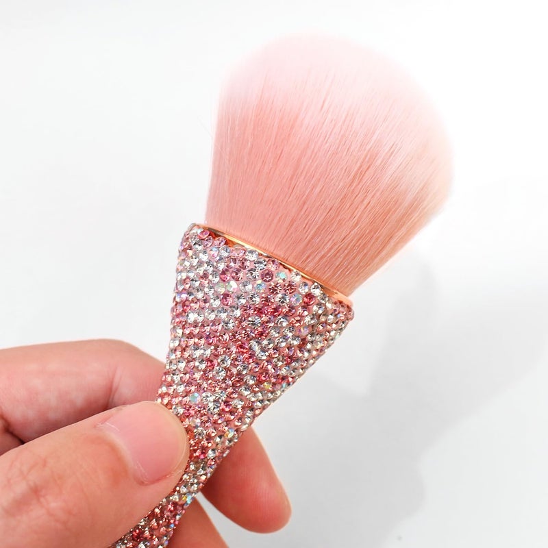WOKOTO 1pcs Pink Shiny Rhinestone Nail Art Dust Brushes For Acrylic Nails Powder Remover Brushes Loose Face Cosmetics Blending Liquid Foundation Powder Make Up Brushes Nail Trimming Cleaning Tools - Image 4