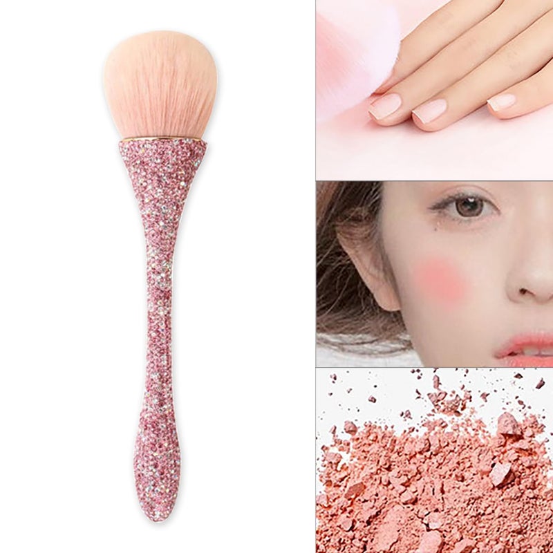 WOKOTO 1pcs Pink Shiny Rhinestone Nail Art Dust Brushes For Acrylic Nails Powder Remover Brushes Loose Face Cosmetics Blending Liquid Foundation Powder Make Up Brushes Nail Trimming Cleaning Tools - Image 5