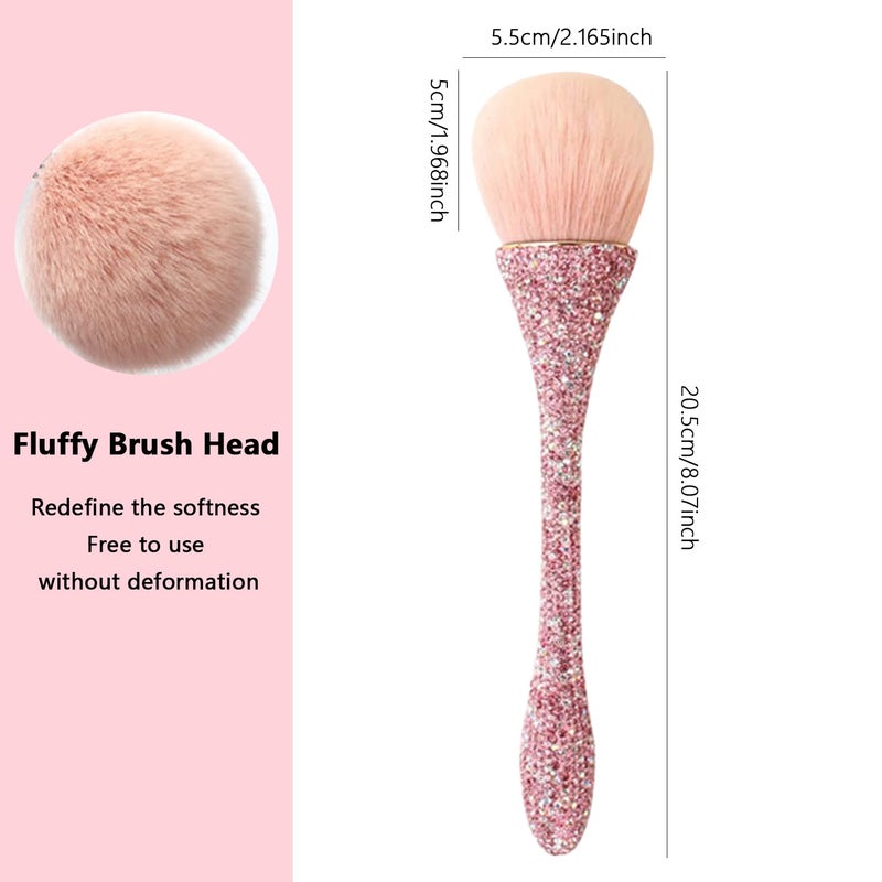 WOKOTO 1pcs Pink Shiny Rhinestone Nail Art Dust Brushes For Acrylic Nails Powder Remover Brushes Loose Face Cosmetics Blending Liquid Foundation Powder Make Up Brushes Nail Trimming Cleaning Tools - Image 2