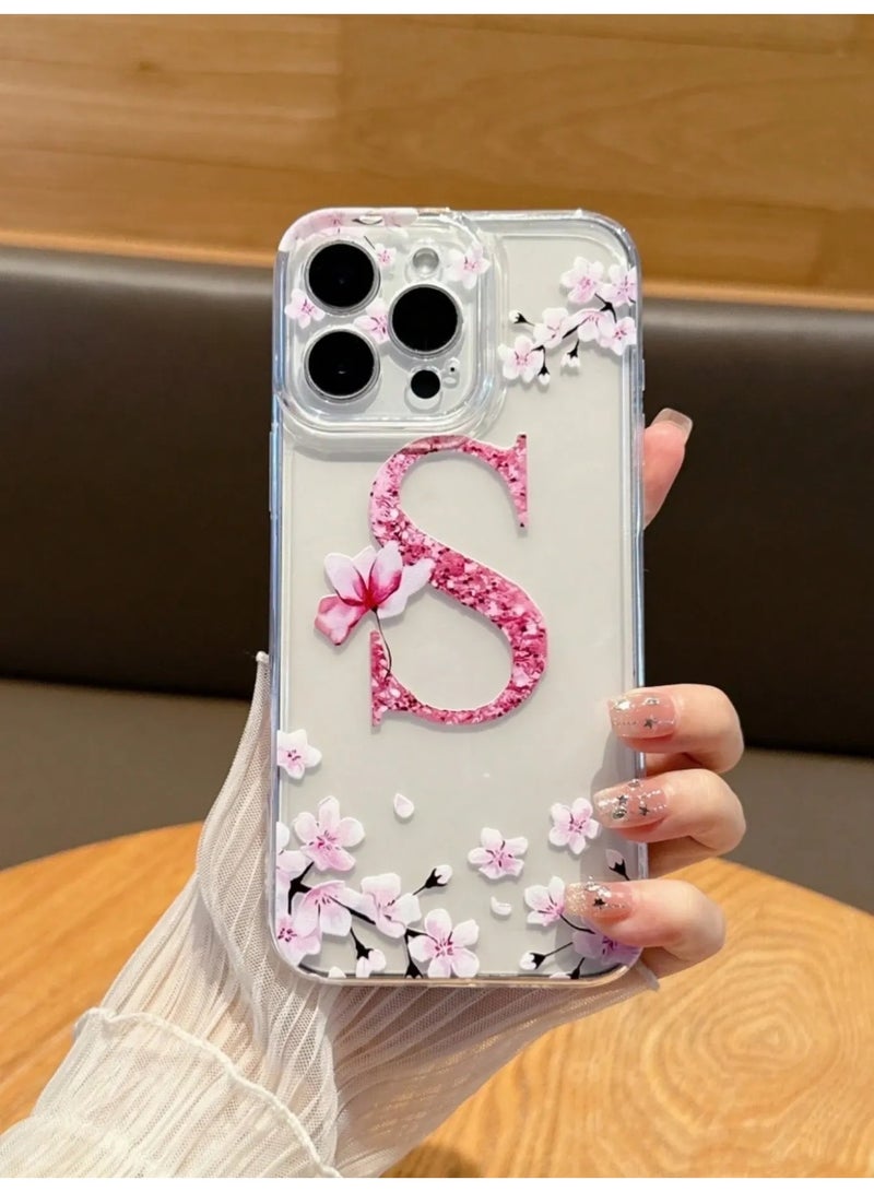 iPhone 16 Pro Max Case and Charger Cover – 4-Piece Set Protective charger case and phone case adorned with pink floral designs and an initial letter, adding a feminine and modern touch. - Image 4