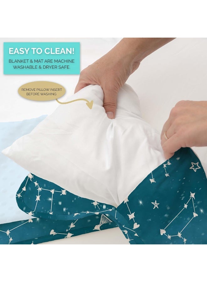 JumpOff Jo JumpOff Jo - Toddler Nap Mat for Preschool, Daycare, and Kindergarten - Sleeping Bag for Kids with Removable Pillow and Ultra Soft Blanket - Night Sky  - Image 4