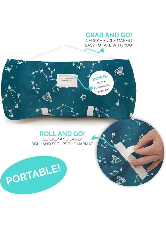 JumpOff Jo JumpOff Jo - Toddler Nap Mat for Preschool, Daycare, and Kindergarten - Sleeping Bag for Kids with Removable Pillow and Ultra Soft Blanket - Night Sky  - Image 3