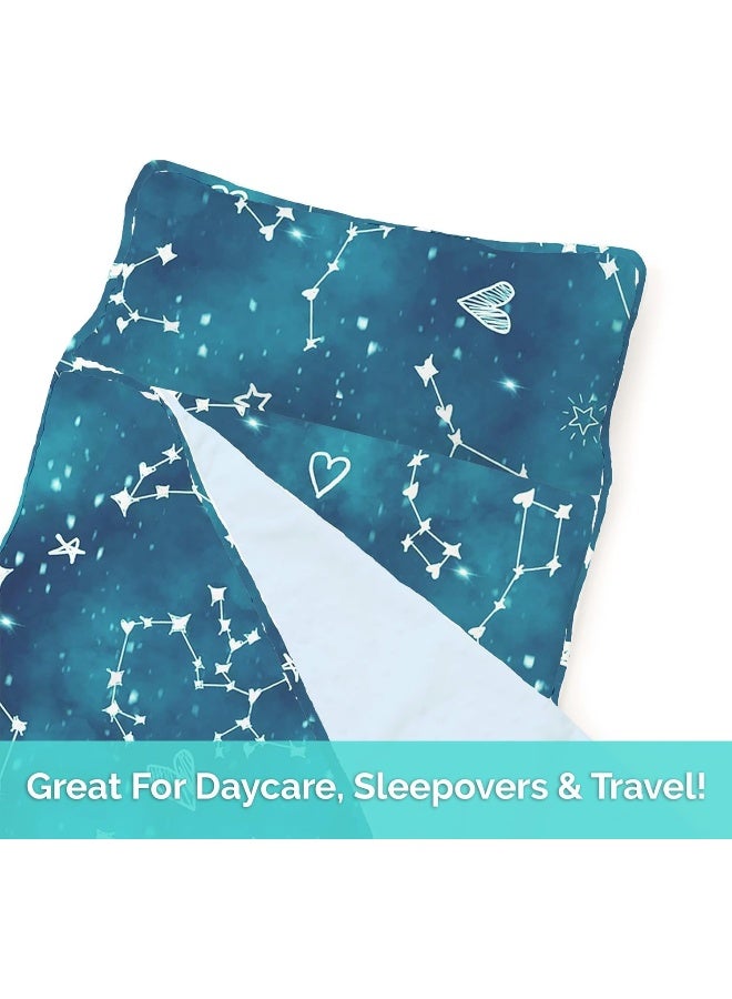 JumpOff Jo JumpOff Jo - Toddler Nap Mat for Preschool, Daycare, and Kindergarten - Sleeping Bag for Kids with Removable Pillow and Ultra Soft Blanket - Night Sky  - Image 5