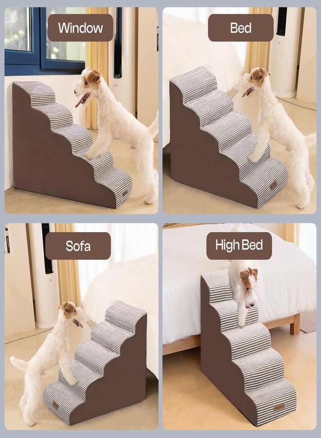 Miorun Curved Dog Stairs for High Bed Up to 26", 5-Step Dog Ramp for Small Dogs with Washable Cover, Non-Slip Steps for Cats to Get on Couch and Sofa, Durable Foam Ladder for Medium Breeds, White Coffee - Image 4
