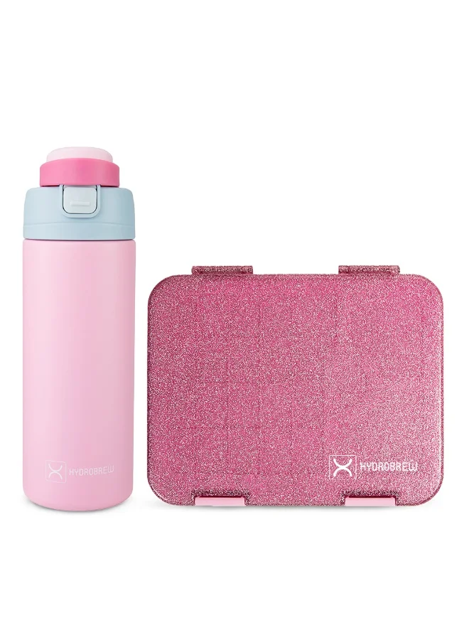 Hydrobrew Hydrobrew Sparkle Bento Lunch Box w/ SipSwitch Insulated Water Bottle 720ml | Tritan Leakproof Meal Box – Blush