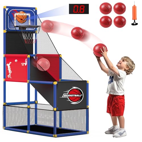 M SANMERSEN Kids Basketball Hoop Arcade Game Set with 4 Balls Electronic Scoreboard and LED Light Indoor and Outdoor Play BirthdayHalloween for 38 Year Old Boy and Girl - Image 1