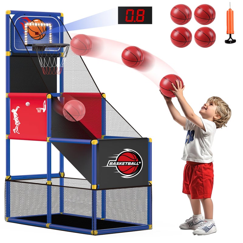 M SANMERSEN Kids Basketball Hoop Arcade Game Set with 4 Balls Electronic Scoreboard and LED Light Indoor and Outdoor Play BirthdayHalloween for 38 Year Old Boy and Girl - Image 3