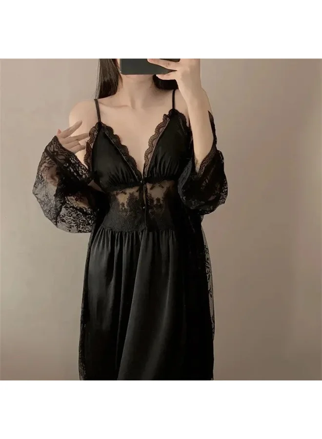 كابريشوس طقم قميص نوم وروب دانتيل أنيق – ملابس نوم مريحة وناعمة للنساء
