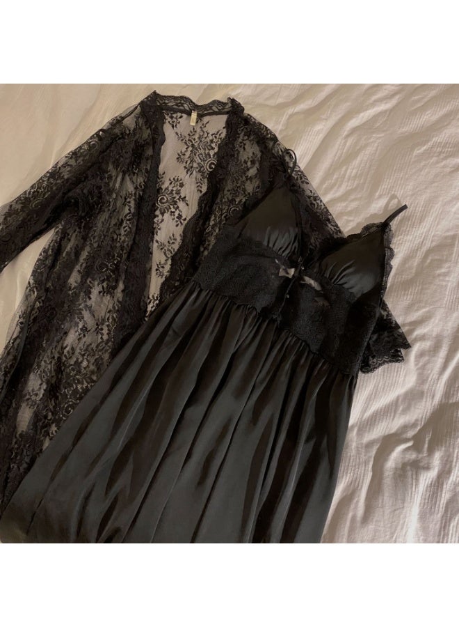 كابريشوس طقم قميص نوم وروب دانتيل أنيق – ملابس نوم مريحة وناعمة للنساء - Image 5