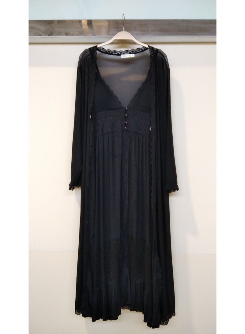 كابريشوس طقم قميص نوم وروب دانتيل أنيق – ملابس نوم مريحة وناعمة للنساء - Image 1