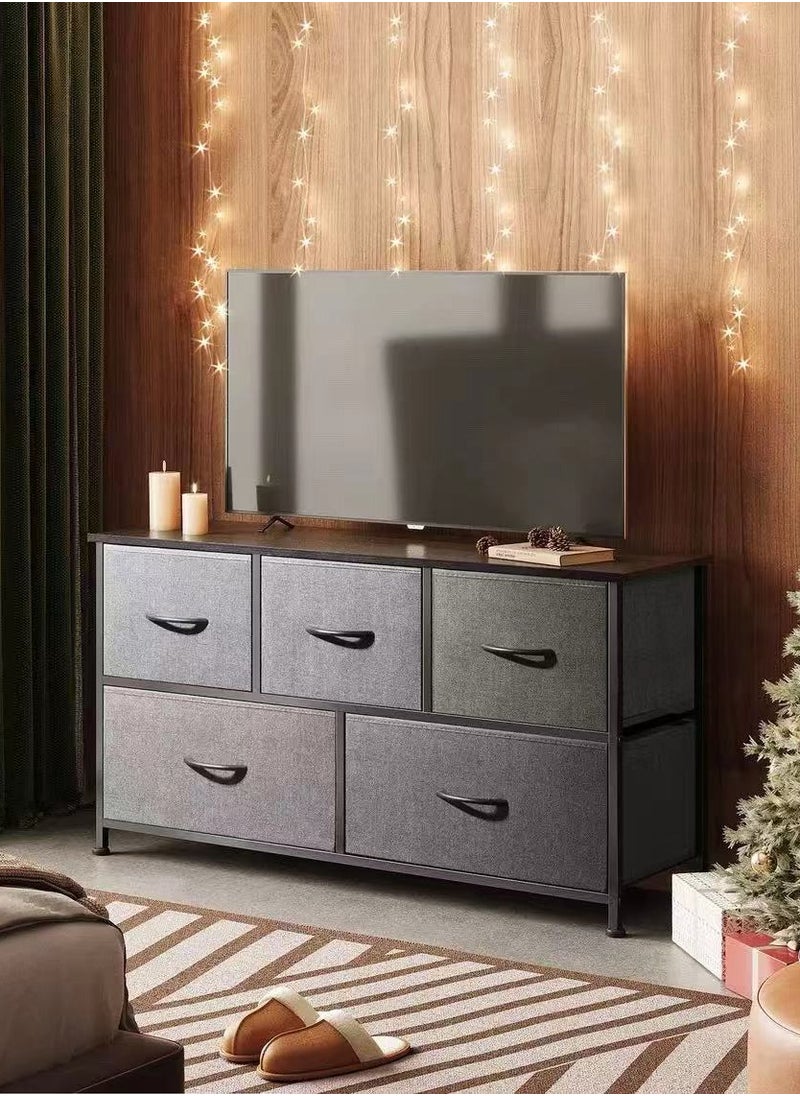 Generic TV Table TV Cabinet Dressing Table with 5 Drawers Large Capacity Storage Cabinet Clothes Cabinet Bedroom Storage Cabinet (Brown)  - Image 3