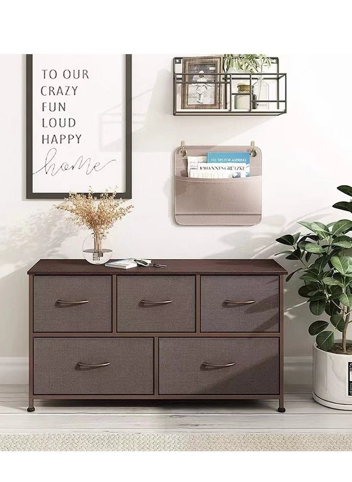 Generic TV Table TV Cabinet Dressing Table with 5 Drawers Large Capacity Storage Cabinet Clothes Cabinet Bedroom Storage Cabinet (Brown)  - Image 1