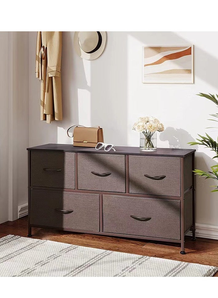 Generic TV Table TV Cabinet Dressing Table with 5 Drawers Large Capacity Storage Cabinet Clothes Cabinet Bedroom Storage Cabinet (Brown)  - Image 2