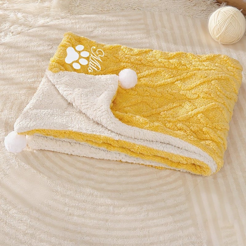 Custom Pet Embroidery Blanket Double Sided Plush Texture Soft Fluffy Yellow 21.65 X 27.56 Inch Style 1 Customizable Dog Cat Name Blanket Gift For Pet Mothers - Image 3