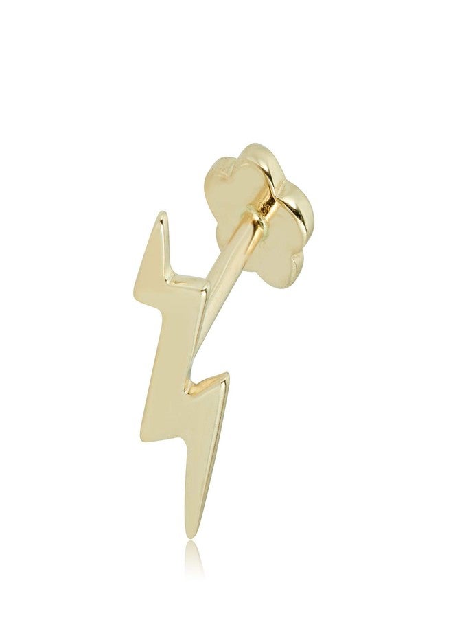 AVORA 14K Yellow Gold Lightning Bolt Cartilage Piercing Flat Back Earring Body Jewelry (18 Gauge) - Image 1