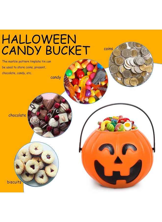 HI-FINE 3-Piece Halloween Pumpkin Bucket Set - Trick or Treat Candy Basket with Handle Plastic Jack O' Lantern Pumpkin Pails for Party Supplies - Image 5