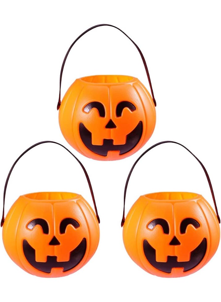 HI-FINE 3-Piece Halloween Pumpkin Bucket Set - Trick or Treat Candy Basket with Handle Plastic Jack O' Lantern Pumpkin Pails for Party Supplies - Image 1