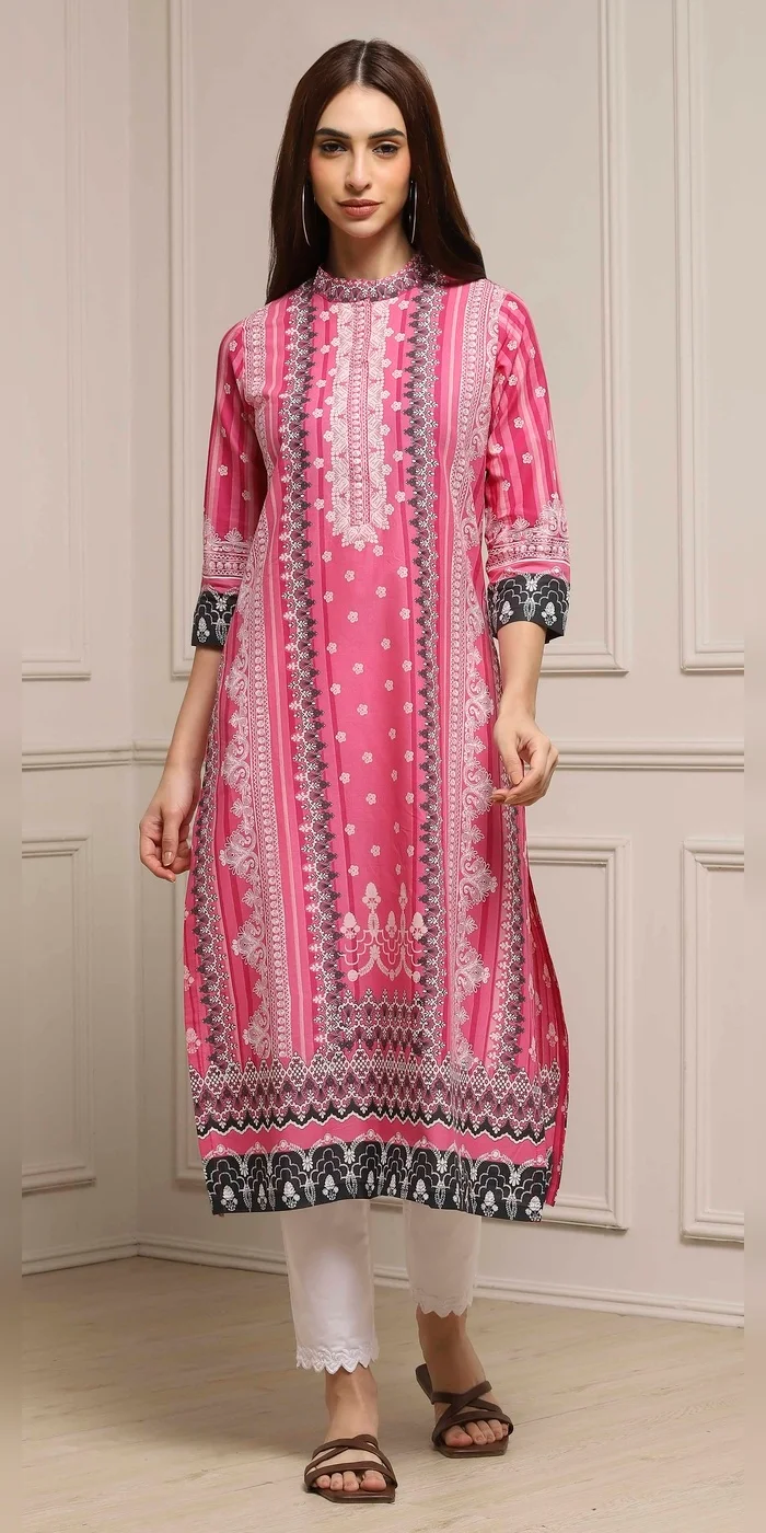 Women Plum Cotton Straight Printed Kurta