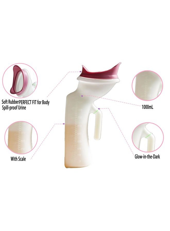 Female Urinal 1000ml/33oz for Women, Urine Bottle for Elderly Pee in Bed, Pee Bottle for Urine Collection in Hospital or Camping，Reusable Chamber Pot - Image 2