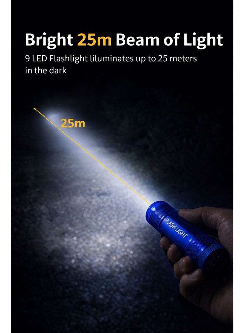 9 LED Flashlight Compact Torch – 46 Lumens Bright Light with 25m Beam Distance – Aluminum Body Waterproof Torch with AAA Batteries for Emergency, Outdoor and Daily Use - Image 2