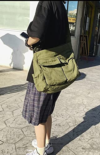 Caistre Women Men Canvas Messenger Bag Large Tote Bag with Multiple Pockets Canvas Crossbody Shoulder Bag Messenger Tote Bag Handbag - Image 5