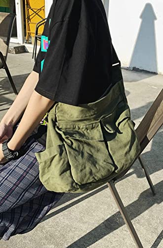 Caistre Women Men Canvas Messenger Bag Large Tote Bag with Multiple Pockets Canvas Crossbody Shoulder Bag Messenger Tote Bag Handbag - Image 4