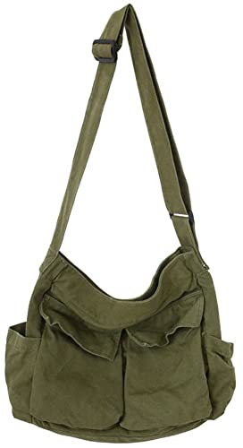 Caistre Women Men Canvas Messenger Bag Large Tote Bag with Multiple Pockets Canvas Crossbody Shoulder Bag Messenger Tote Bag Handbag - Image 1