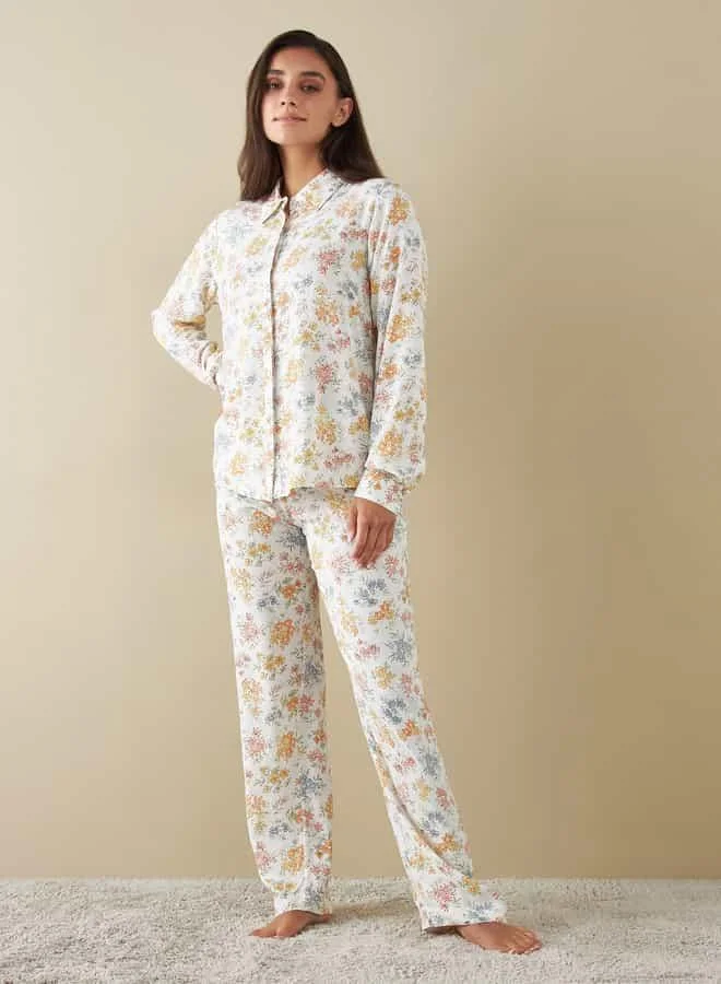 Splash FAV All-Over Floral Print Shirt and Pyjama Set