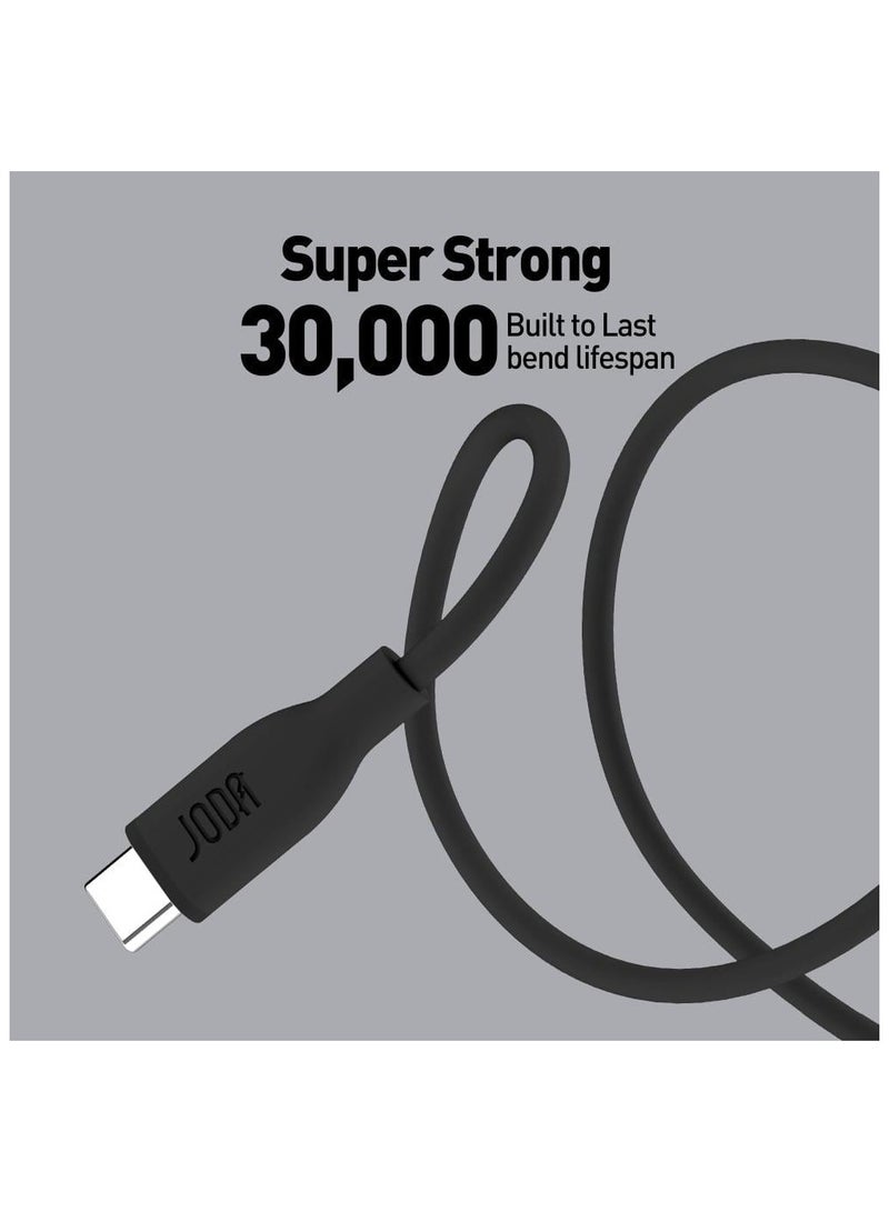 جودا كيبل شحن تايب سي إلى تايب سي ، ناعم من السيليكون، سرع وآمن بقوة 60 واط، بطول 1 متر ولون أنيق اسود.ي - Image 2