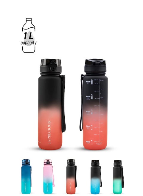 LA' PRECIOUS 1L Water Bottle for Adults and Kids - USA Tritan Material Non-Toxic BPA Free - Fast Flow - Flip Top Leak Proof Lid and One Click Open