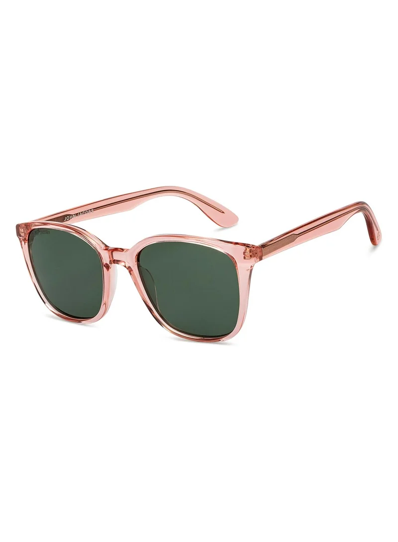 John Jacobs John Jacobs | Pink Transparent - Green | Full Rim Square Stylish & Premium UV Protected Sunglasses | JJ Tints | Polarized and 100% UV Protected | Men & Women | Wide | JJ S13313