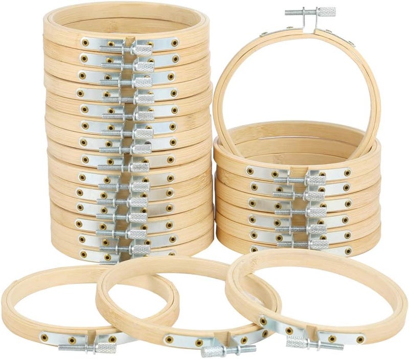 Caydo 24 Pieces 4 Inch Embroidery Hoops Bulk Wholesale Cross Stitch Hoop Ring for Embroidery, Art Craft Handy Sewing and Christmas Decoration - Image 1