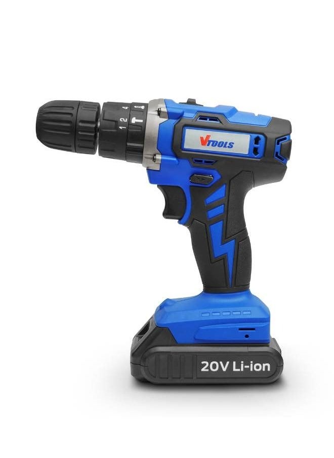 VTOOLS 20V Cordless Impact Drill With 2 Batteries & 1 Fast Charger  - Image 2