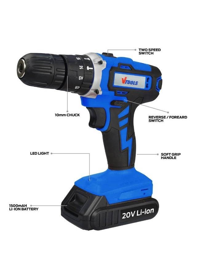 VTOOLS 20V Cordless Impact Drill With 2 Batteries & 1 Fast Charger  - Image 3