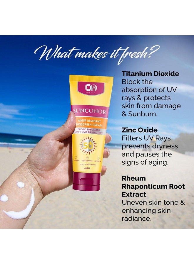 CO Luxury Sunconor SPF 50 PA+ Sunscreen | Water Resistant & Non-Greasy | Broad Spectrum UVA UVB Protection | Lightweight & Quick Absorbing Sunblock - 60 gm Pack of 1 - Image 5
