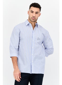 SELECTED Men  Drop Shoulder Fit Hairline Stripe 3/4 Sleeves Casual Shirt, Multicolor  - Image 1