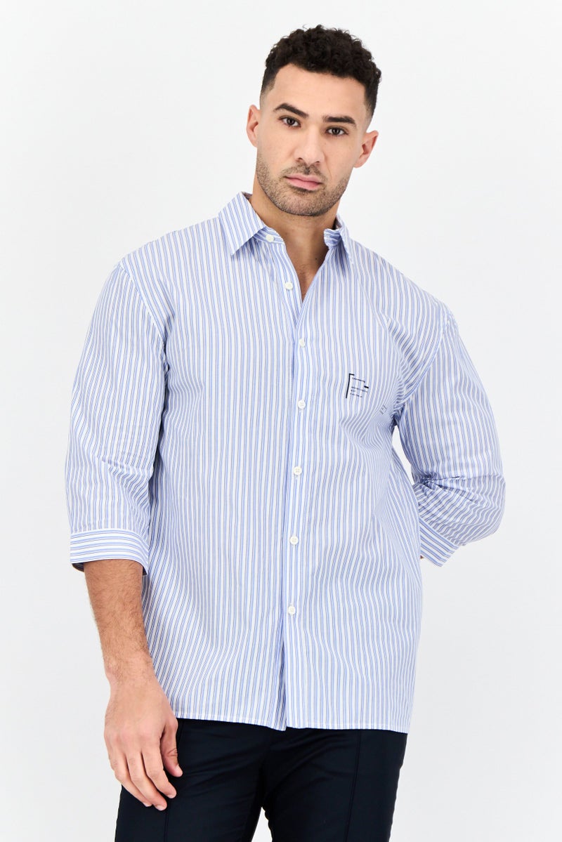 SELECTED Men  Drop Shoulder Fit Hairline Stripe 3/4 Sleeves Casual Shirt, Multicolor - Image 1