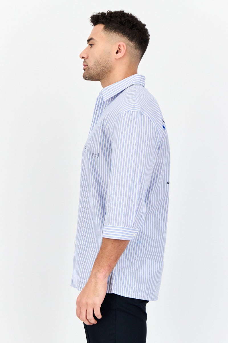 SELECTED Men  Drop Shoulder Fit Hairline Stripe 3/4 Sleeves Casual Shirt, Multicolor - Image 2