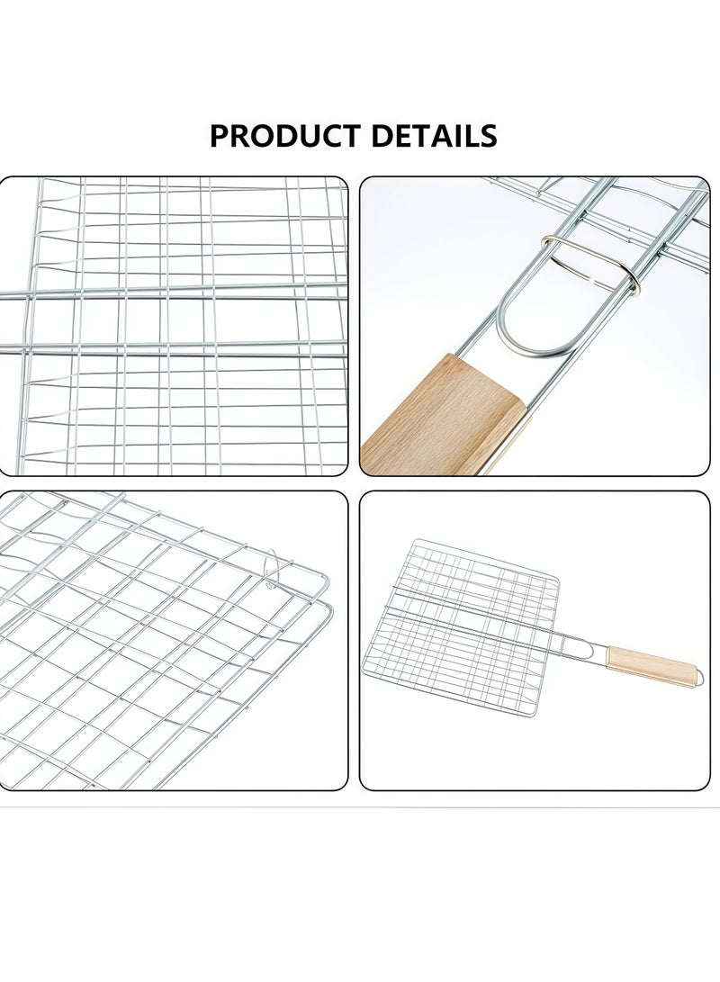 Generic BBQ Mesh Grill 42 * 24 * 24 cm, Portable Grill Basket, Foldable Fish Grill Basket, Foldable Stainless Steel Grill Mesh Basket with Removable Wooden Handle for Grilling Fish, Kebabs, Vegetables, Steaks and Shrimp (Includes Anti-scalding Gloves)  - Image 4