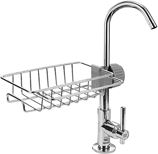 MIR MART MiR MART Faucet Storage Racks Adjustable Sink Rag Sponge Draining Rack Kitchen Bathroom Soap Storage Holders ShelvesStainless Steel Sink Candy Organizer Towel Holder for Soap Sponges - Image 1