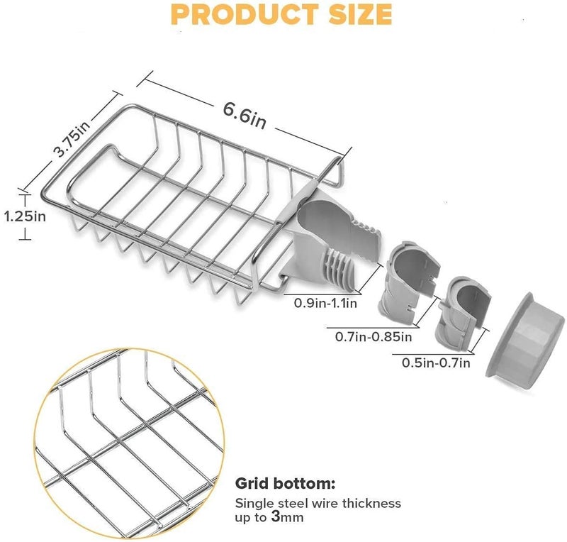 MIR MART MiR MART Faucet Storage Racks Adjustable Sink Rag Sponge Draining Rack Kitchen Bathroom Soap Storage Holders ShelvesStainless Steel Sink Candy Organizer Towel Holder for Soap Sponges - Image 2