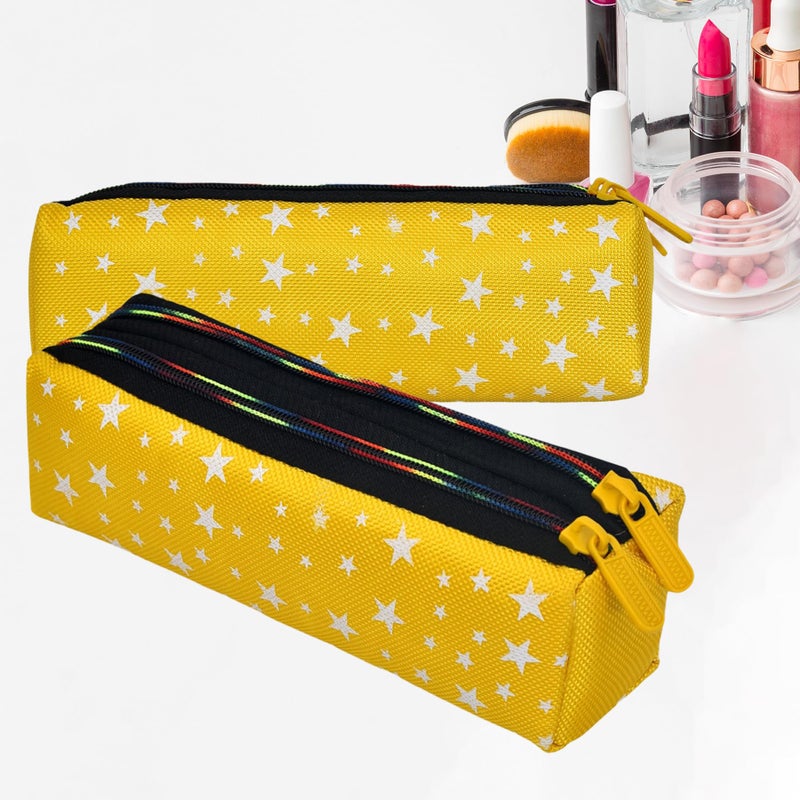 Kuber Industries Makeup Pouch | Rexine Cosmetic Pouch | Jewellery Utility Pouch | Toiletry Pouch for Girls | Travel Makeup Pouch for Girls | Storage Makeup Bag | Star Makeup Pouch | Pack of 2 | Yellow - Image 1