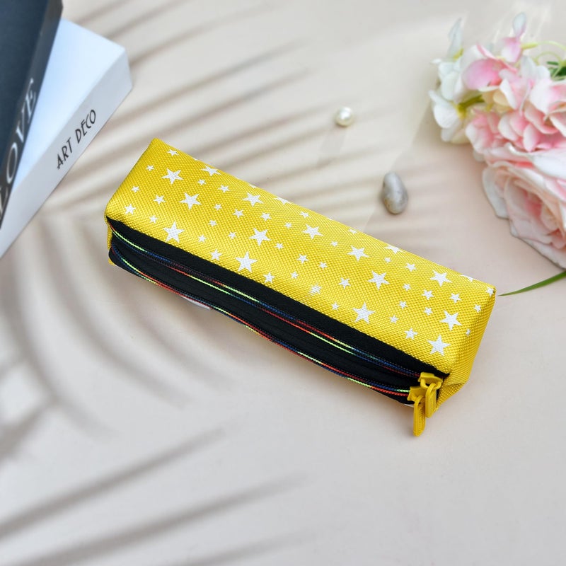 Kuber Industries Makeup Pouch | Rexine Cosmetic Pouch | Jewellery Utility Pouch | Toiletry Pouch for Girls | Travel Makeup Pouch for Girls | Storage Makeup Bag | Star Makeup Pouch | Pack of 2 | Yellow - Image 2