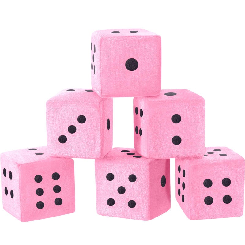 Simgoing 6 Pcs 3 Inch Large Pink Plush Dice Jumbo Square Dice Toys Pillow for Educational Toys Casino Game Themed Nights Party Decorations - Image 3