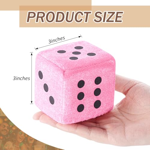 Simgoing 6 Pcs 3 Inch Large Pink Plush Dice Jumbo Square Dice Toys Pillow for Educational Toys Casino Game Themed Nights Party Decorations - Image 5