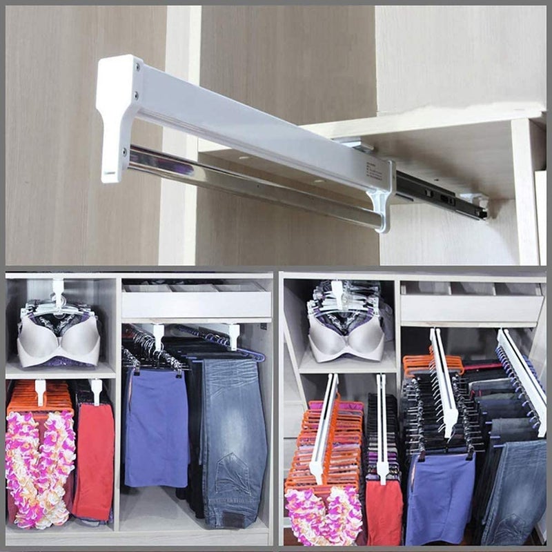 Pull Out Clothes Hanger Rod Adjustable Wardrobe Clothing Rail Hanger Rack Bar for Pants Clothes tainless Steel 497mm196inch