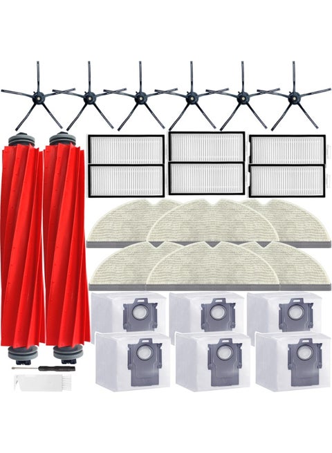 28 Pcs Replacement Parts Compatible with Roborock Q7, Q7+, Q7 Max, Q7 Max+ Robot Vacuum Cleaner, 2 Main Brush, 6 Mop Cloth Pads, 6 Side Brushes, 6 HEPA Filters, 6 Dust Bag, 2 Tools
