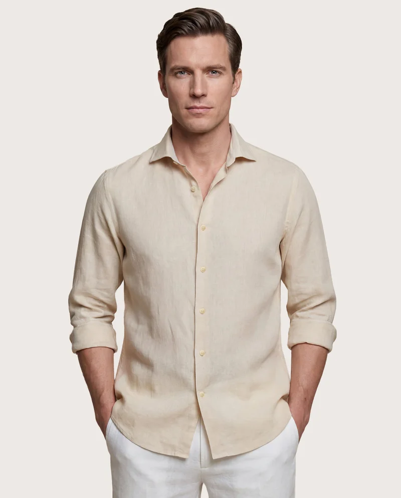 كاميتشسما Trendy Light Beige Linen Slim Comfort Shirt