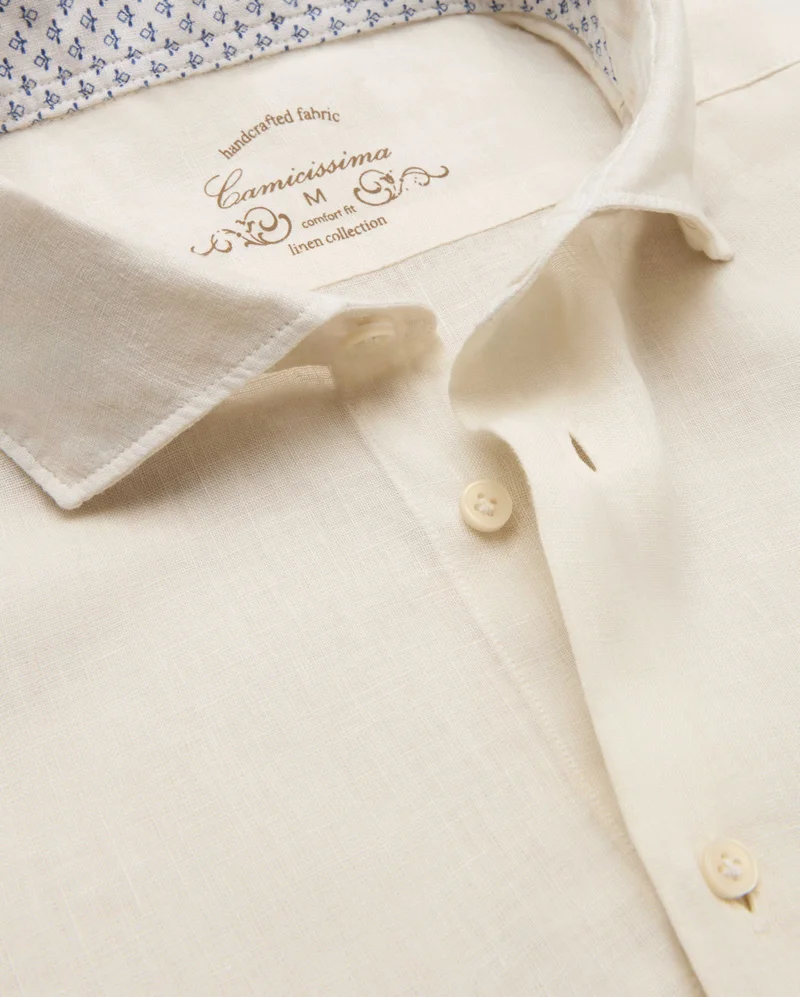 كاميتشسما Trendy Light Beige Linen Slim Comfort Shirt