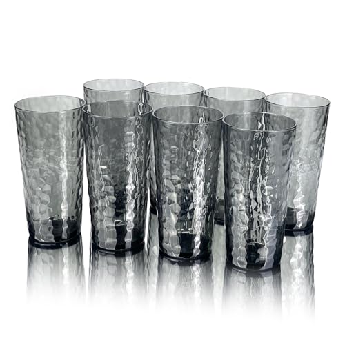 Yalin 24-Ounce Plastic Tumbler Acrylic Drinking Glasses, Reusable Plastic Cups, Stackable, BPA-Free, Shatter Proof, Dishwasher Safe, Set of 8 (Gray) - Image 1